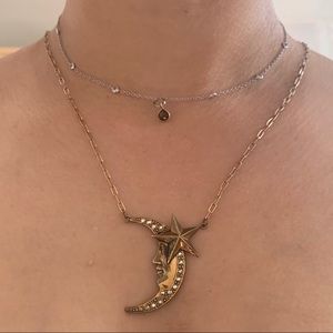 gold tone moon man star necklace